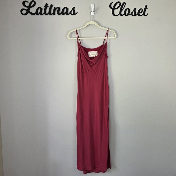 Anthropologie Elyse Satin Cowl Neck Spaguetti Strap Slip Midi Dress Size Small - Picture 3 of 13